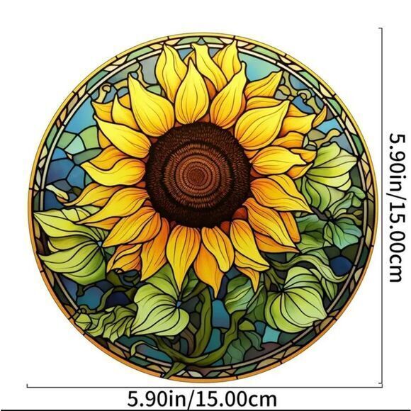 Sunflower Window Hanging, Suncatcher With Metal Chain 5.9 ×5.9 Inches - Picture 3 of 6